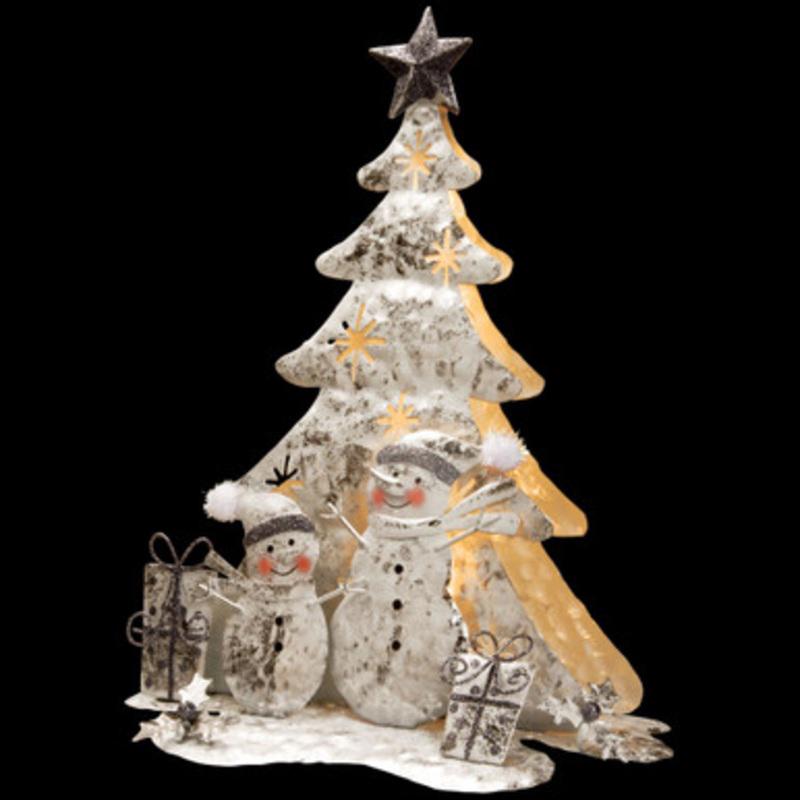 16.5 Pre-Lit White and Black Glittering Lighted Tree Snowmen Scene Indoor Christmas Decor