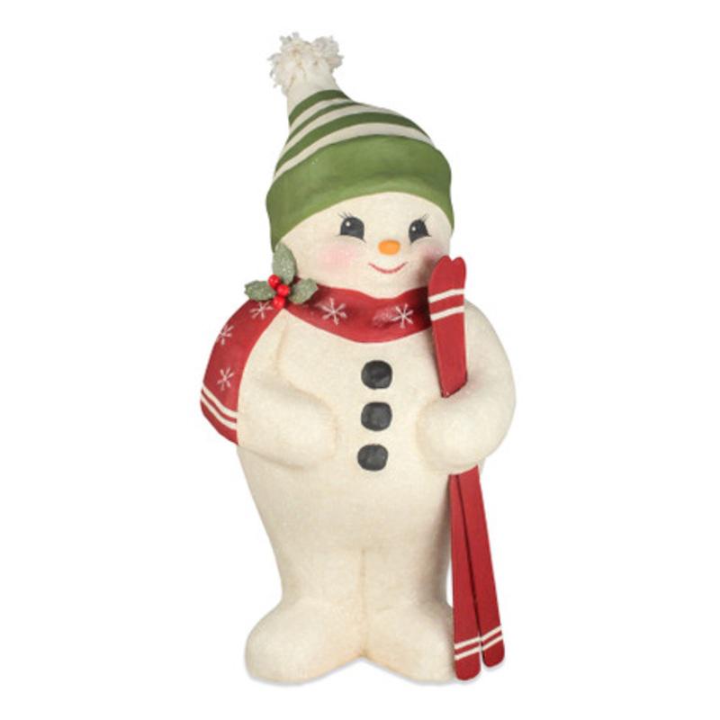 16.5 White and Red Snowman with Skis Christmas Tabletop Figurine