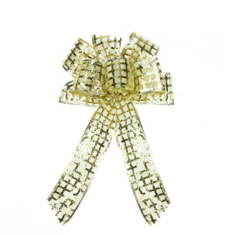 16 Sheer Gold Glitter Checkered 6 Loop Christmas Bow Decoration