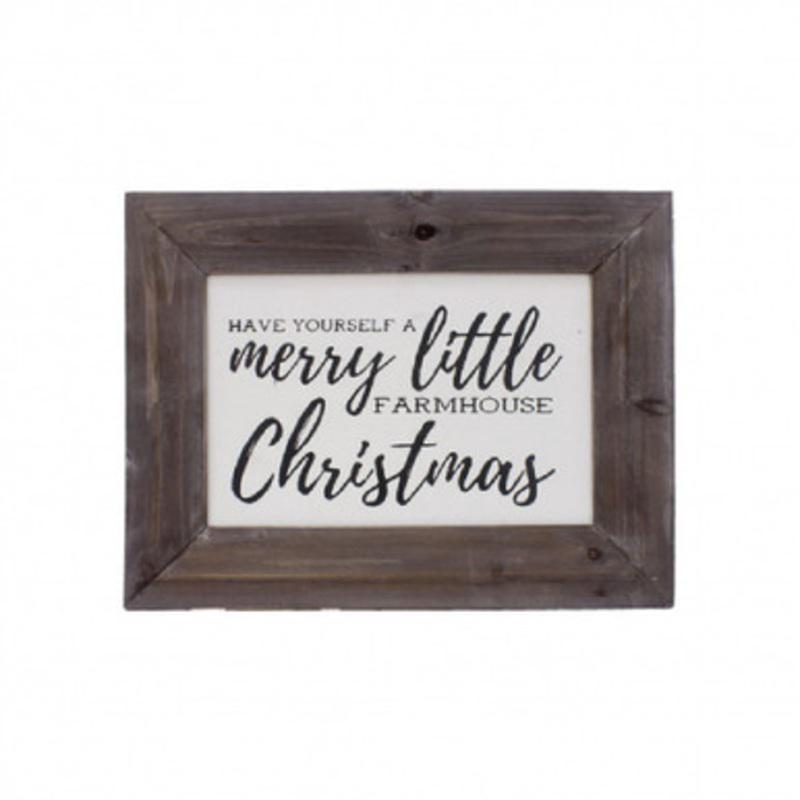 16 White and Brown Merry Little Christmas Wood Canvas Wall Decoration