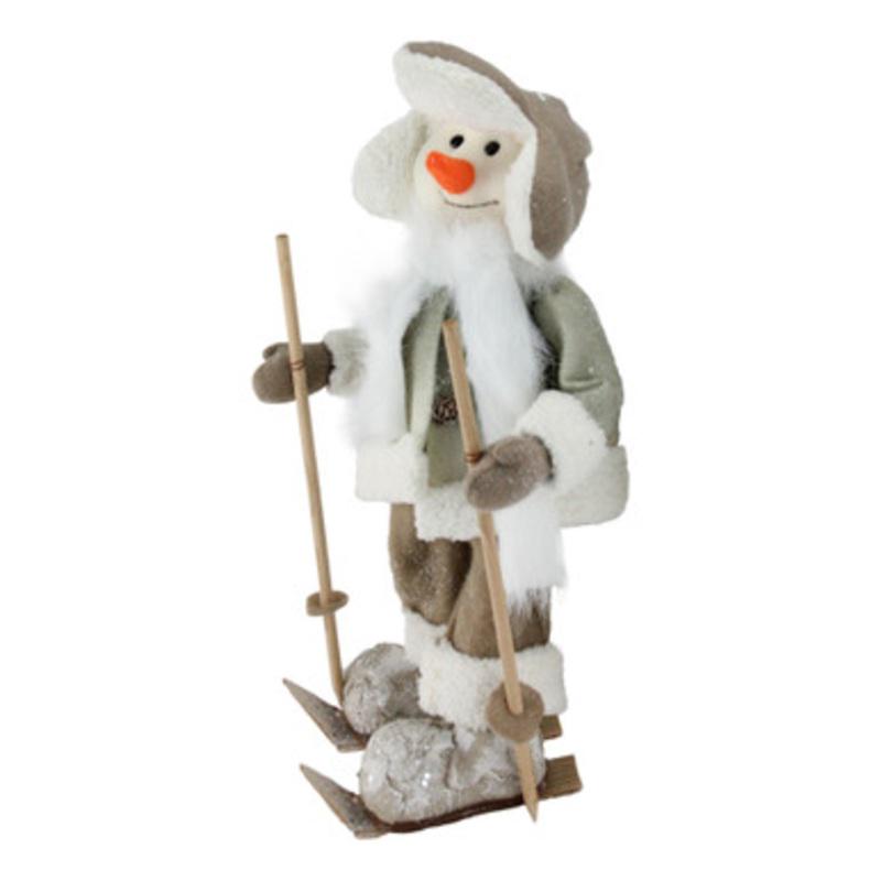 16 White and Brown Snow Skiing Snowman Christmas Tabletop Figurine