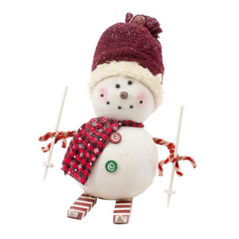 16 White Plush Skiing Snowman with Plaid Scarf