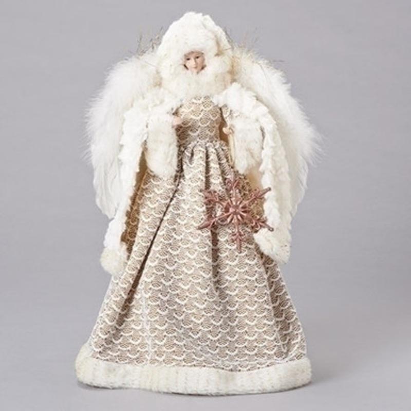 16 Gold and White Angel with Rose Gold Snowflake Christmas Tree Topper