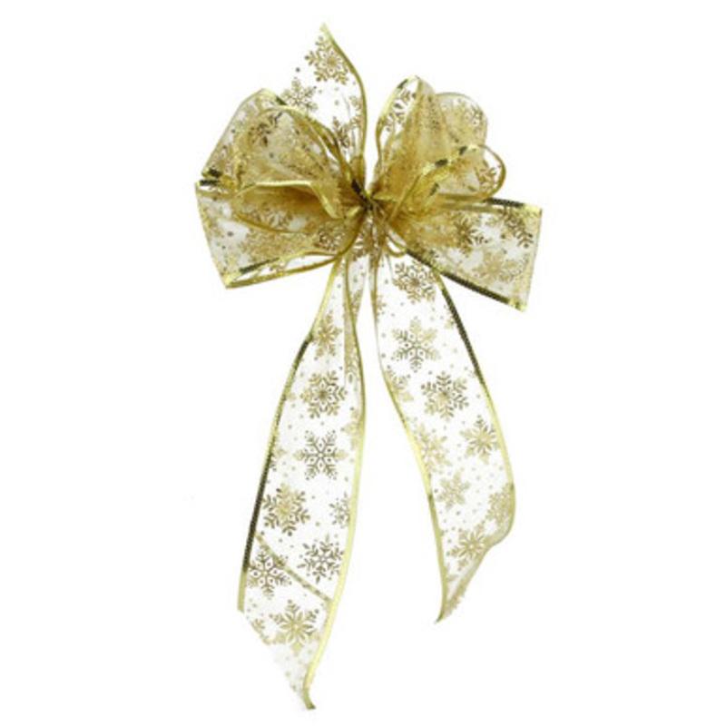 16 Gold Sparkling Snowflake Six Loop Bow Christmas Decor