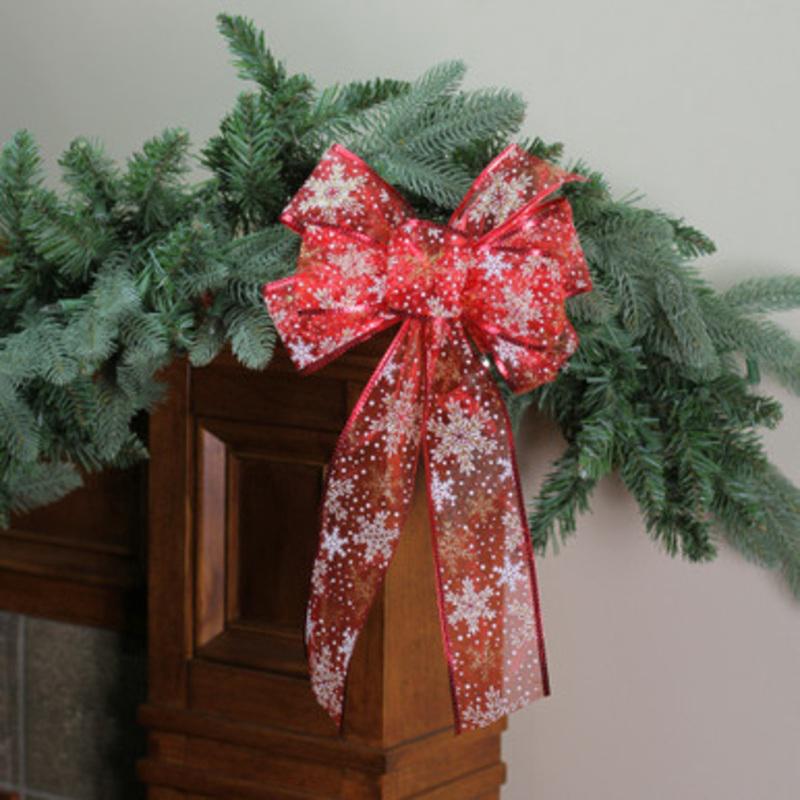 16 Red and White Snowflakes 6 Loop Christmas Bow Decoration