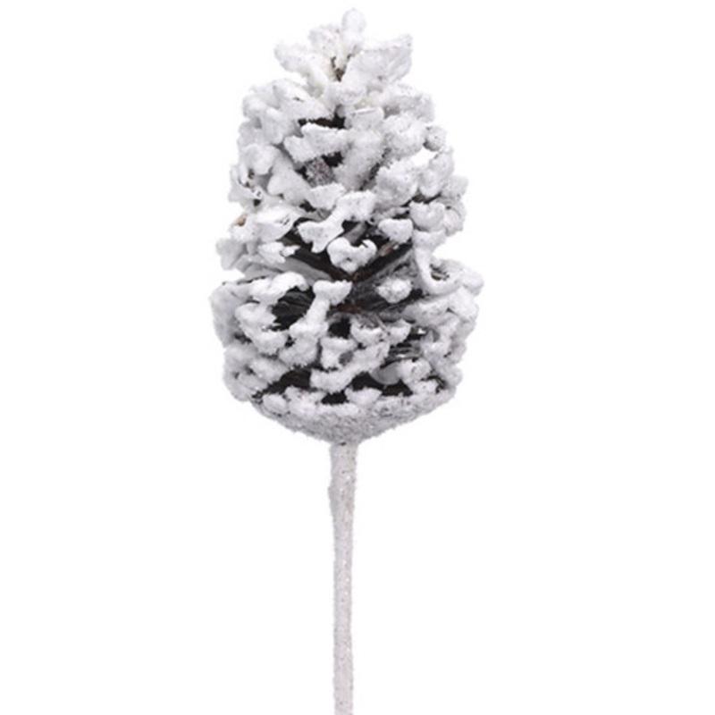 16 Brown and White Frosted Artificial Pine Cone Pick