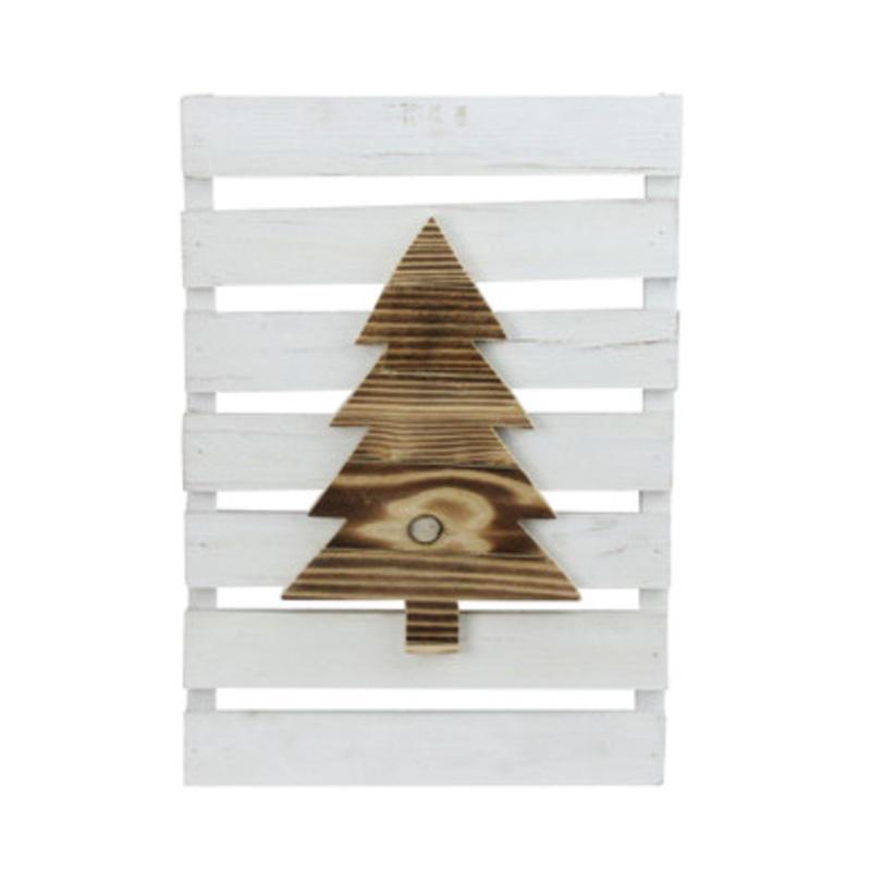 15.75 Wood Tree on White Pallet Inspired Frame Christmas Wall Hanging