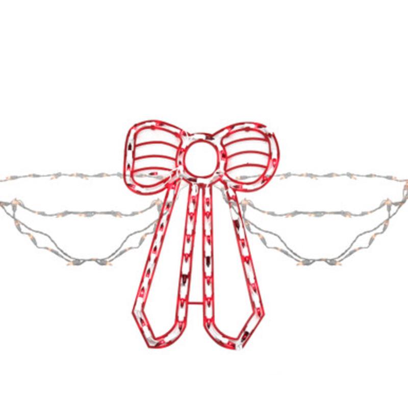 155-Count Red and White Swag Style Christmas Lights with Shimmering Bow, 6ft White Wire