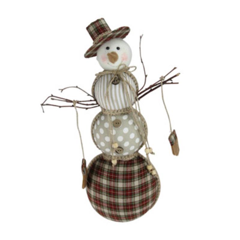 15.75 Brown and White Plaid Snowman Christmas Decor