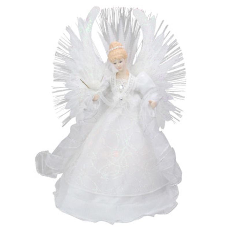 15 Deluxe White Fiber Optic Floral Angel Christmas Tree Topper