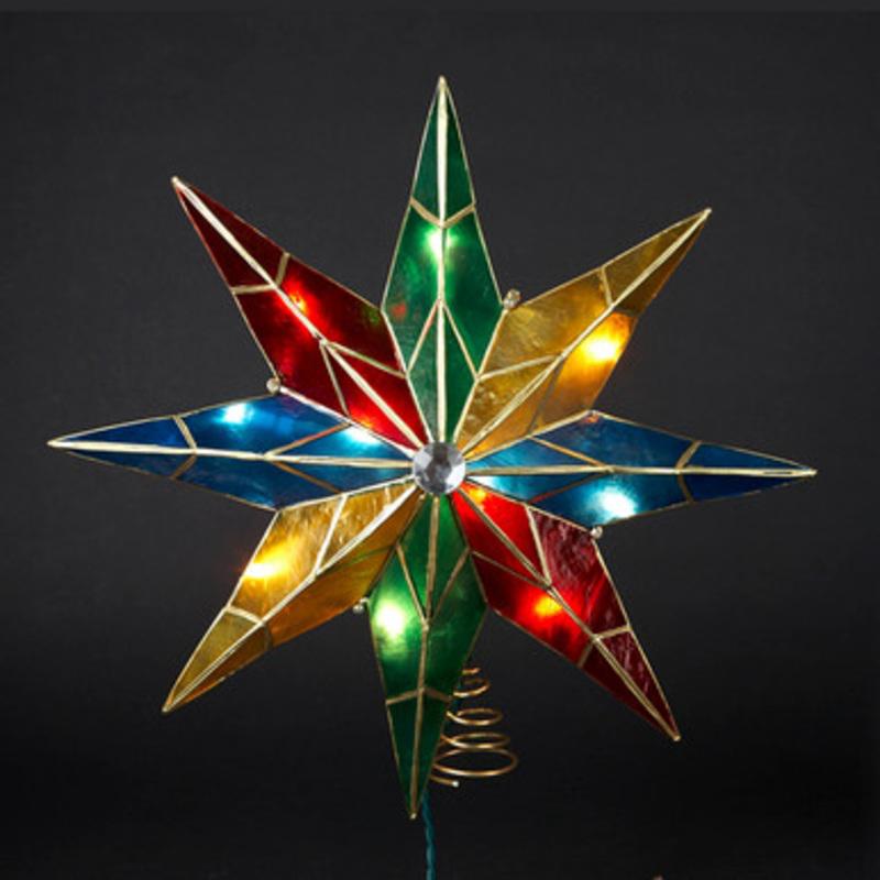 15 Eight Point Lighted Multi-Color Poinsettia Star Christmas Tree Topper Clear Lights