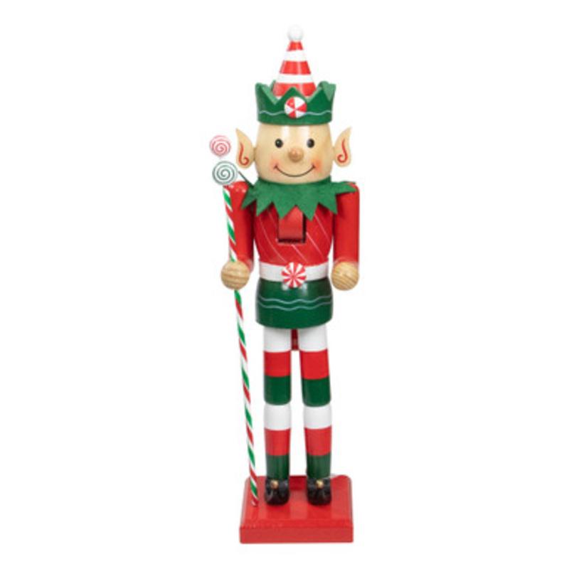 15 Red and Green Traditional Striped Elf Christmas Nutcracker