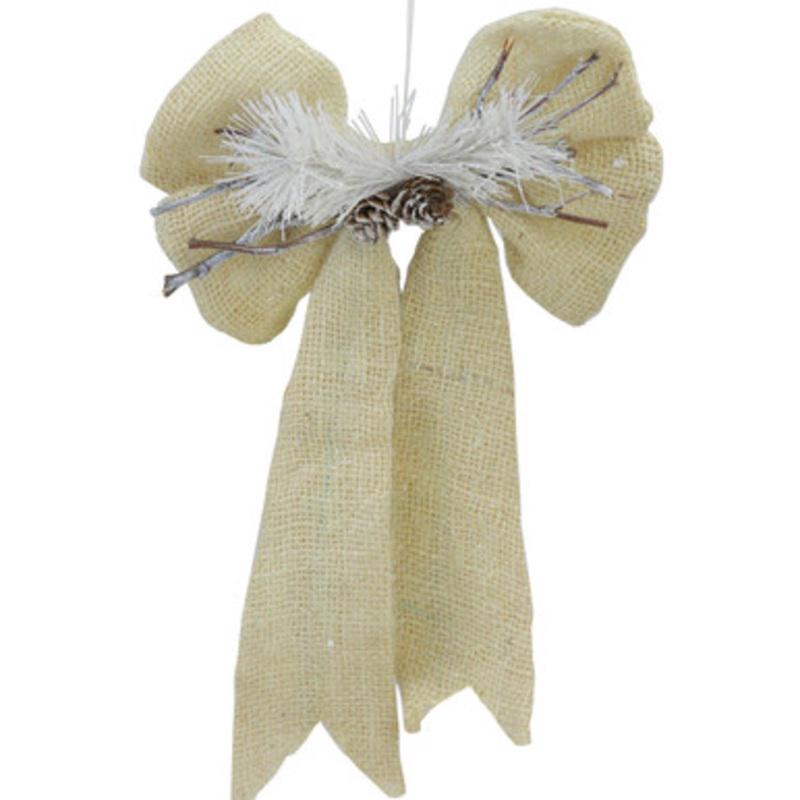 15 Ivory and White Bow with Pine Cone Hanging Christmas Decor