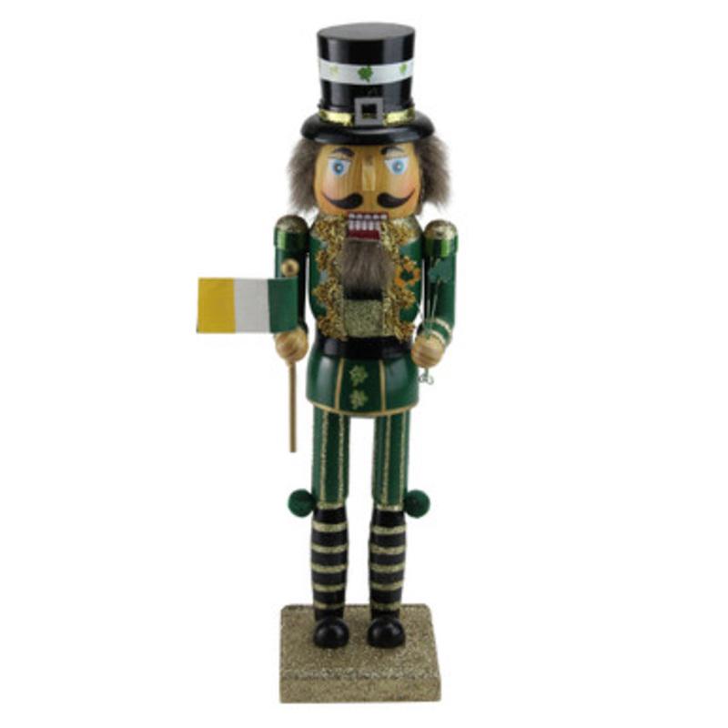 14.5 Luck of the Irish Gold and Green Glittered Nutcracker Christmas Decor