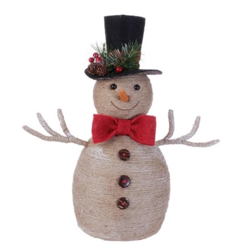 14.5 Country Cabin Burlap Snowman with Top Hat and Scarf Christmas Decoration