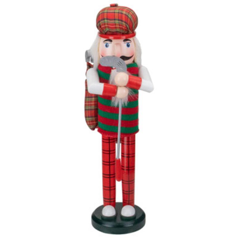 14 Red and Green Plaid Wooden Golfer Christmas Nutcracker