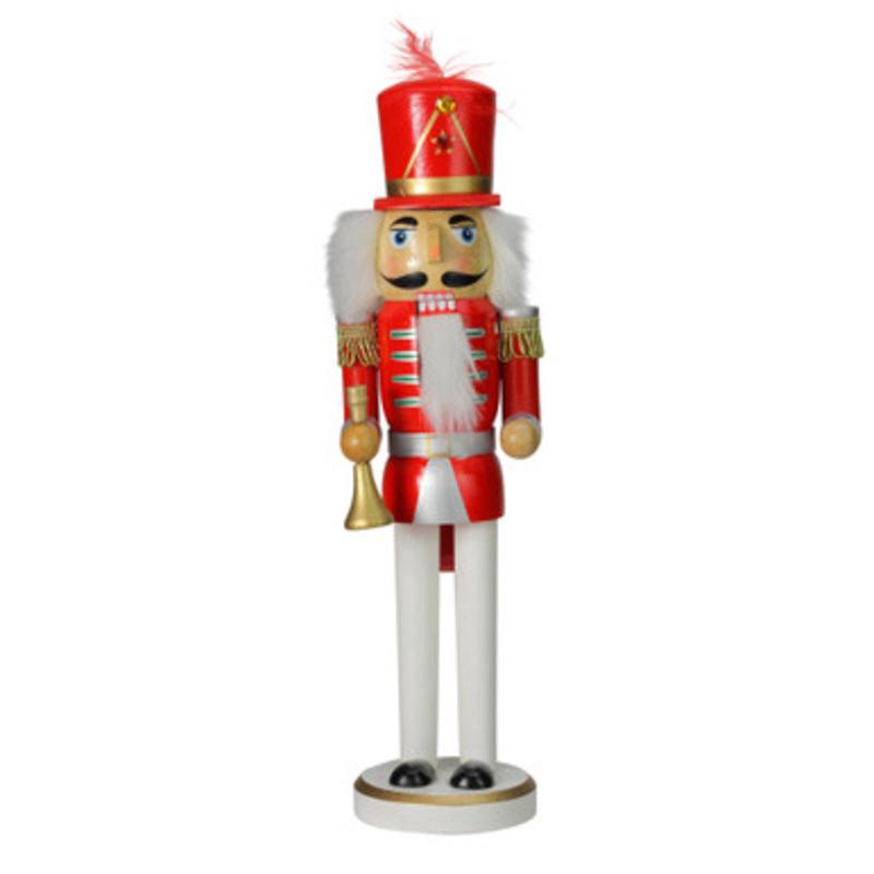 14 Red and White Wooden Christmas Nutcracker with Horn