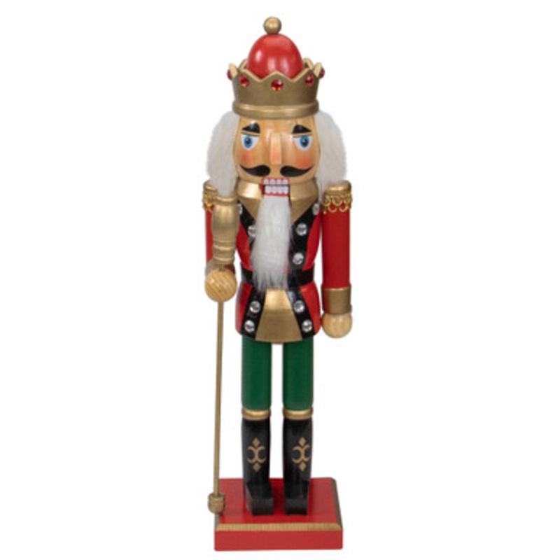 14 Red and Gold Wooden Christmas Nutcracker King with Scepter