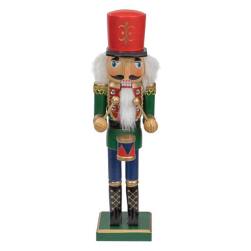 14 Green and Red Traditional Standing Drummer Christmas Nutcracker