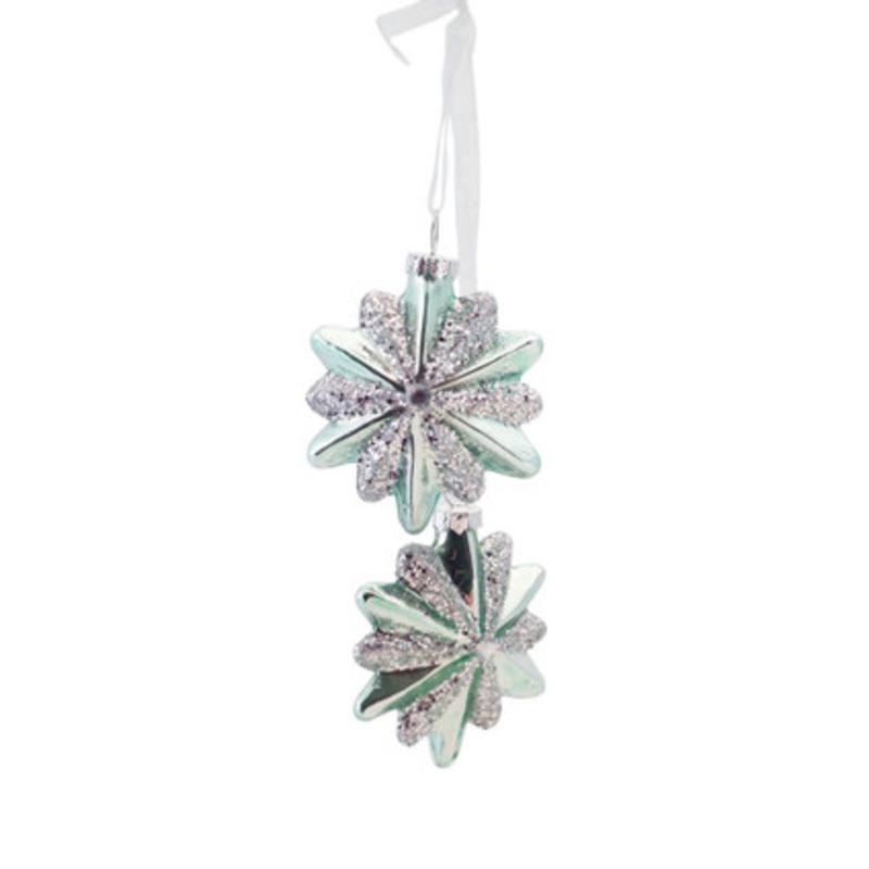 13.25 Silent Luxury Soft Green Glittered Glass Snowflake Bundle Drop Christmas Ornament