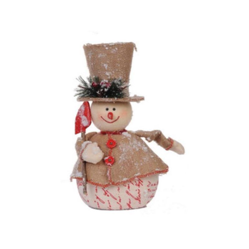 13.5 Beige and Red Jolly Snowman with Shovel Christmas Tabletop Decor