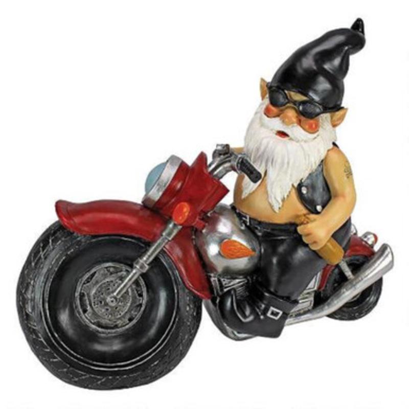 13.5 Biker Gnome Hand Painted Outdoor Garden Statue
