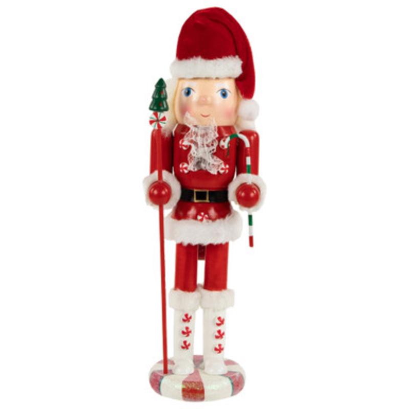 13.75 Red and White Peppermint Twist Mrs. Claus Wooden Christmas Nutcracker