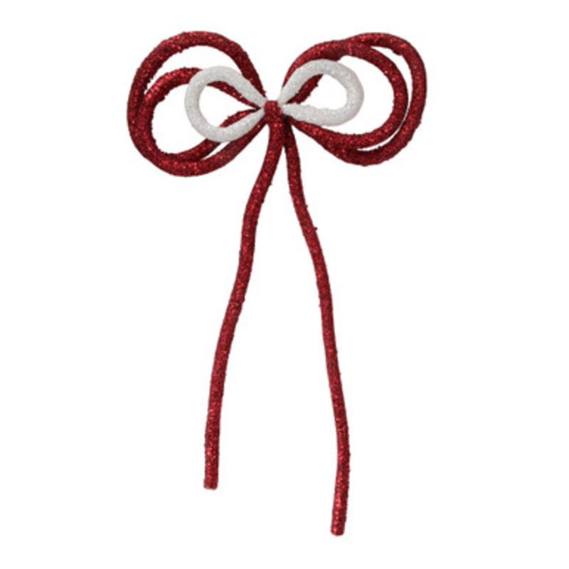 13 Red and White Glitter Embellished Bendable Christmas Bow Ornament