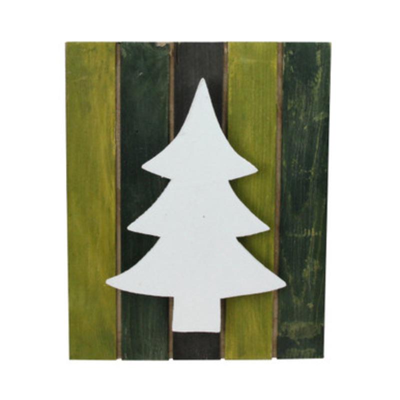 13 Wood Tree on Green Washed Pallet Inspired Frame Christmas Wall Hanging