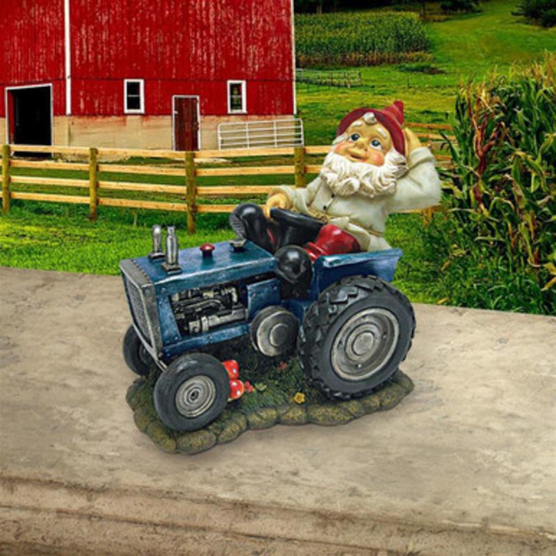 13 Gnome Riding His Tractor Garden statue