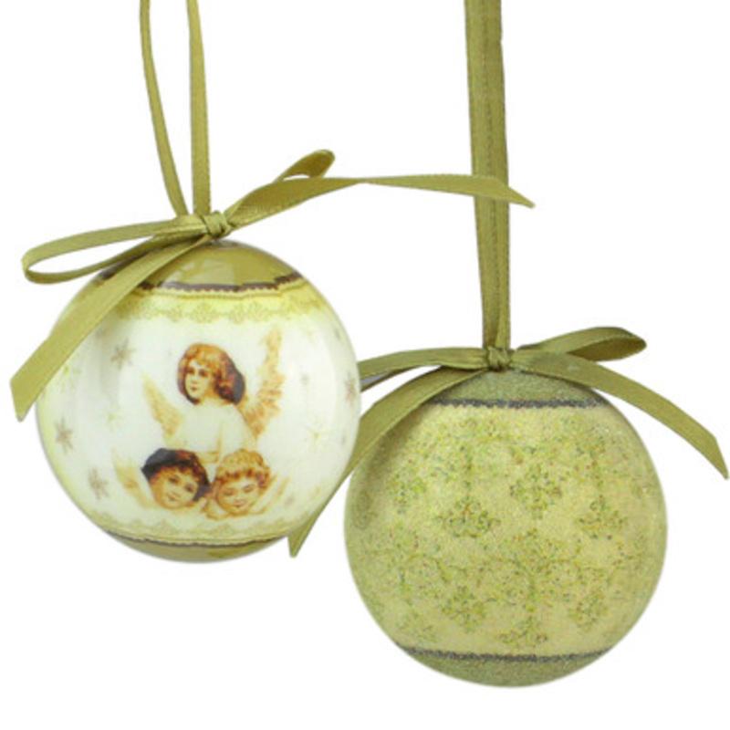 12ct Green and White Angel Decoupage Shatterproof Christmas Ball Ornament 1.75 (40mm)