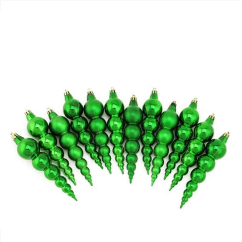 12ct Green Shatterproof Shiny and Matte Finial Christmas Ornaments 6