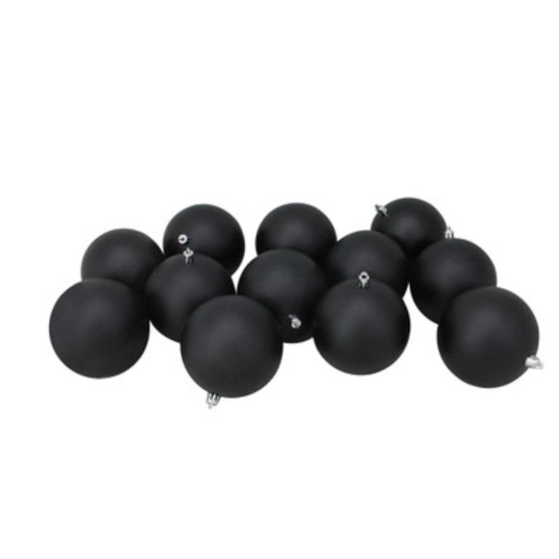 12ct Jet Black Matte Shatterproof Christmas Ball Ornaments 4 (100mm)
