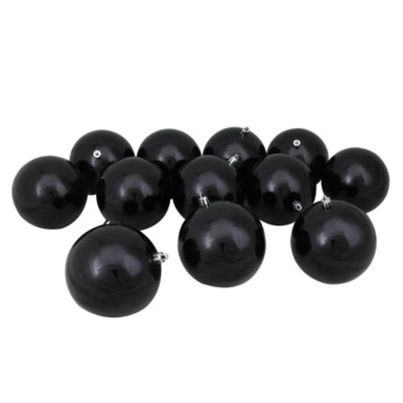 12ct Jet Black Shatterproof Christmas Ball Ornaments 4 (100mm)
