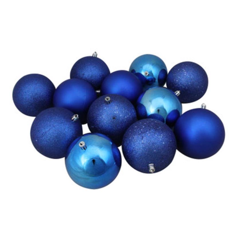 12ct Lavish Blue Shatterproof 4-Finish Christmas Ball Ornaments 4 (100mm)