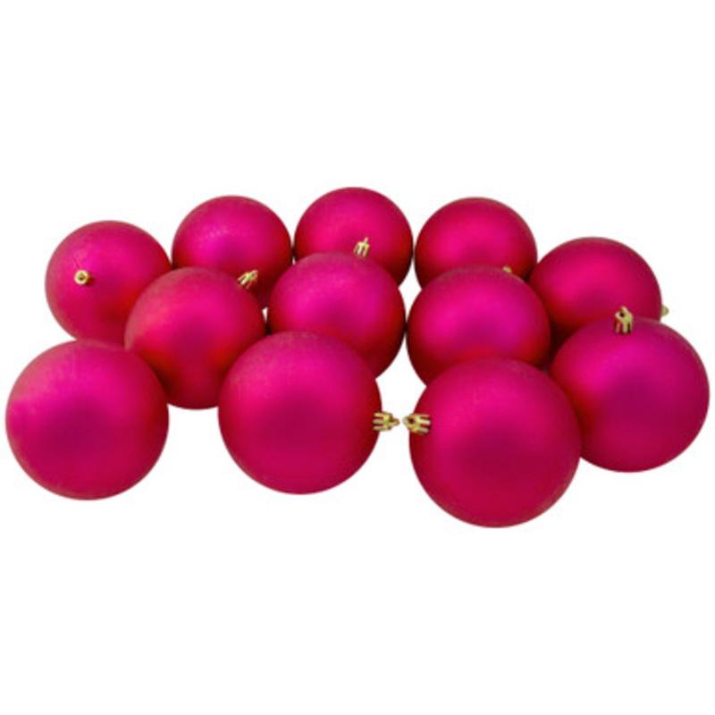 12ct Magenta Pink Shatterproof Matte Christmas Ball Ornaments 4 (100mm)