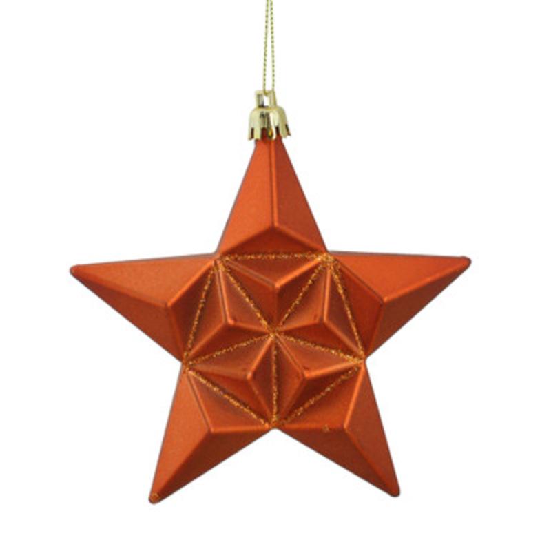 12ct Matte Burnt Orange Glittered Star Shatterproof Christmas Ornaments 5