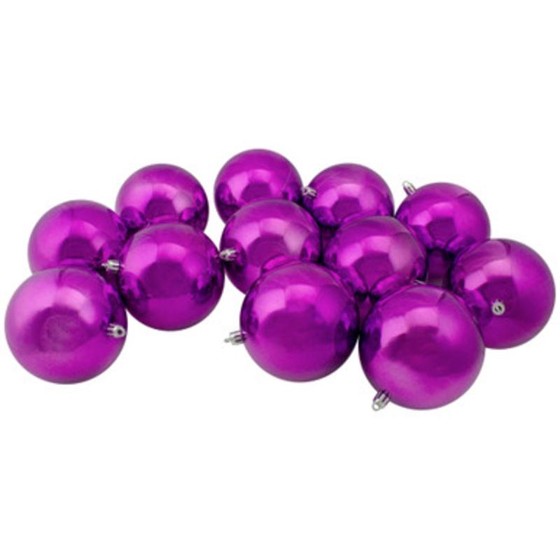 12ct Purple Shatterproof Shiny Christmas Ball Ornaments 4 (100mm)