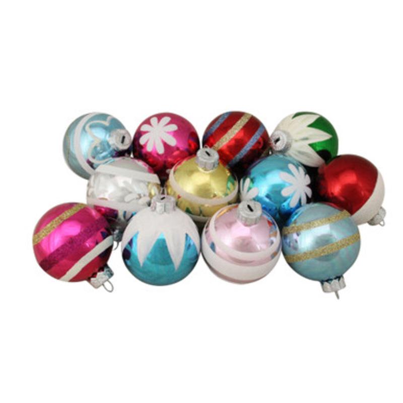 12ct Frosted and Glittered Shiny Multi Color Christmas Ball Ornaments 2.5 (65mm)