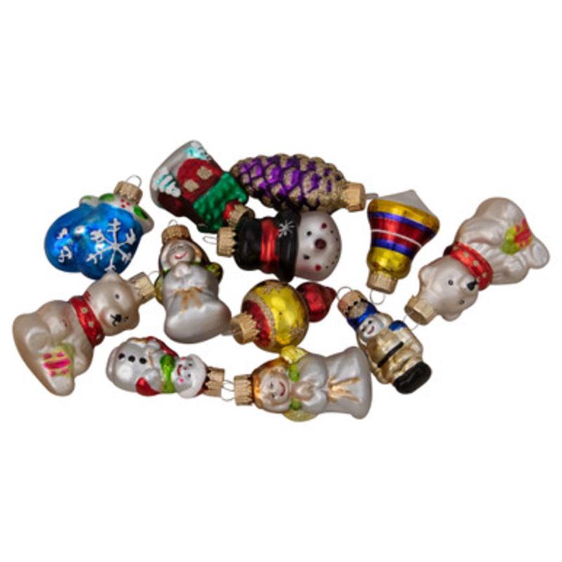 12ct Gold 2-Finish Iconic Winter Christmas Glass Figurine Ornaments 2.25