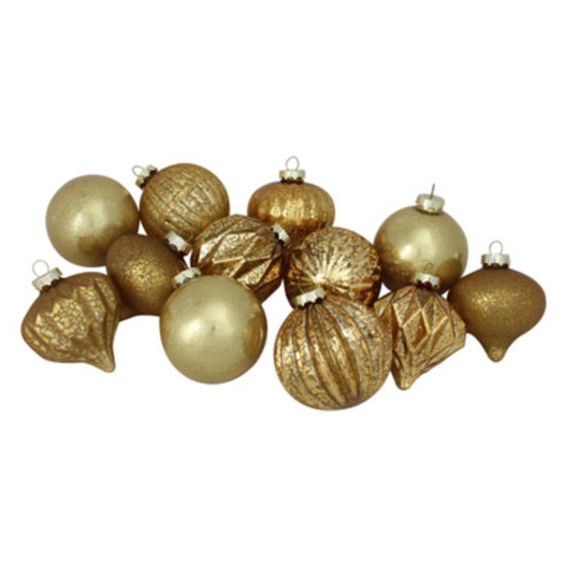 12ct Gold Mercury Glass Christmas Ornament Set 3