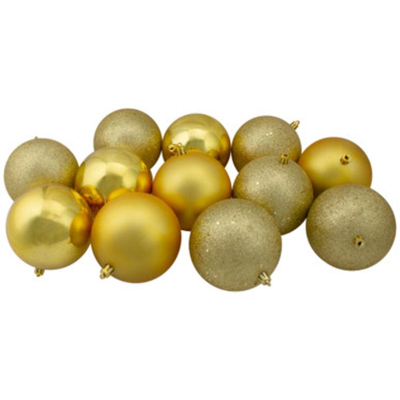 12ct Gold Shatterproof 4-Finish Christmas Ball Ornaments 4 (100mm)