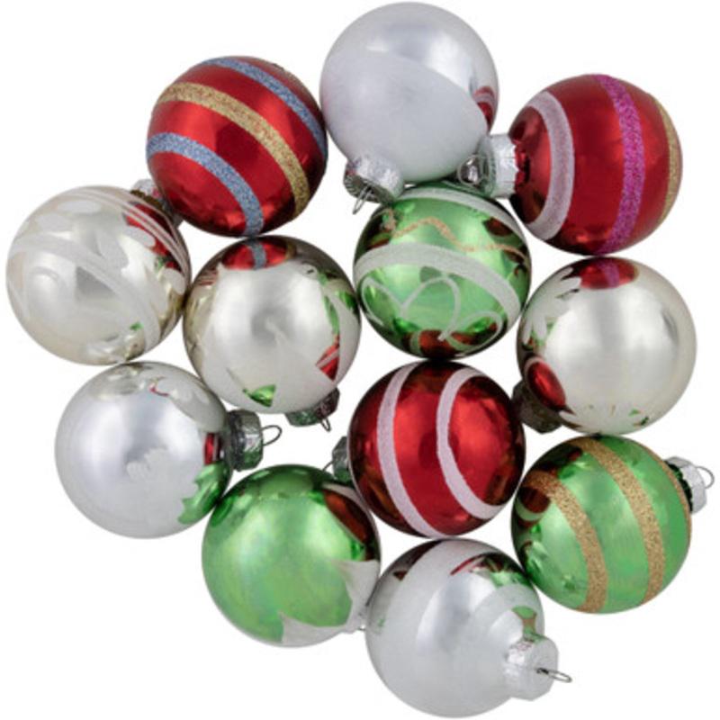 12ct Multi Color Vintage Design Glass Ball Christmas Ornaments 2.25 (55mm)