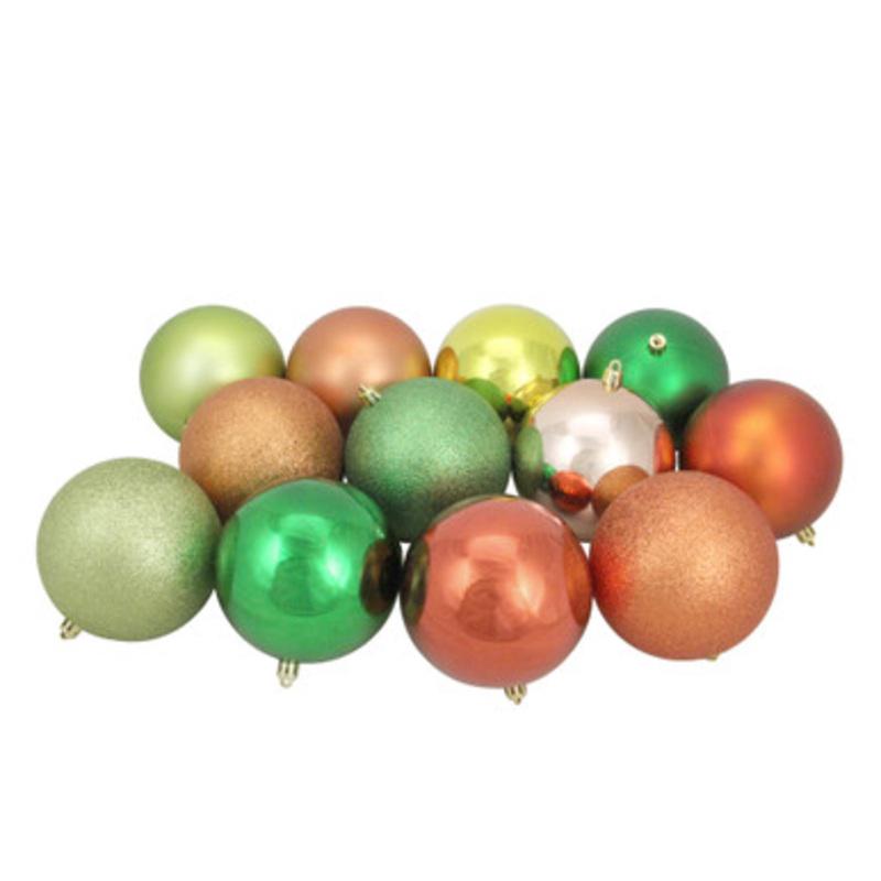 12ct Orange and Green Shatterproof 3-Finish Christmas Ball Ornaments 4 (100mm)