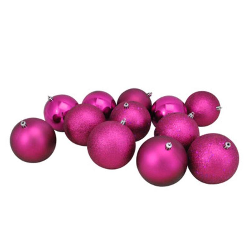 12ct Pink Shatterproof 4-Finish Christmas Ball Ornaments 4 (100mm)
