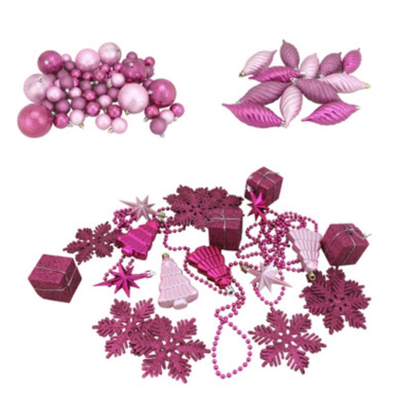 125ct Bubblegum Pink Shatterproof 4-Finish Christmas Ornaments 5.5 (140mm)