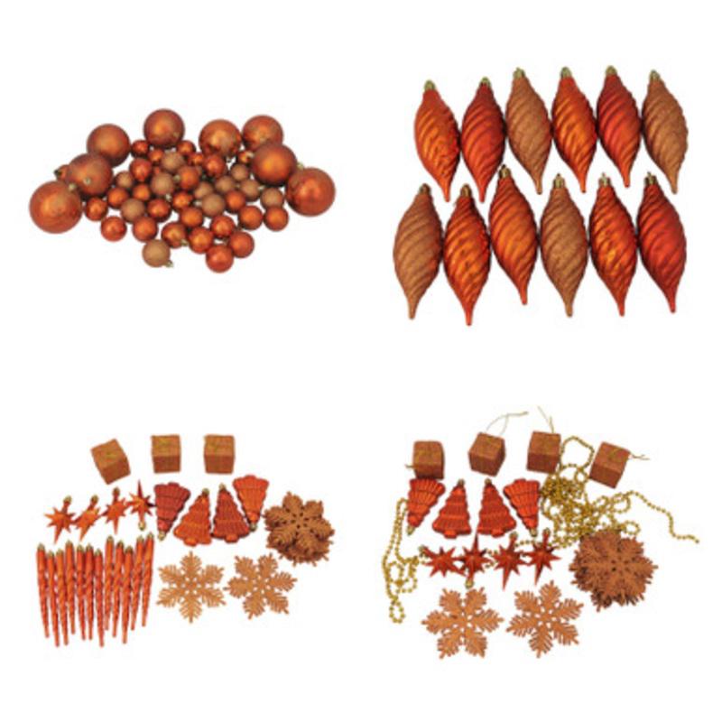 125ct Burnt Orange Shatterproof 4-Finish Christmas Ornaments 5.5 (140mm)