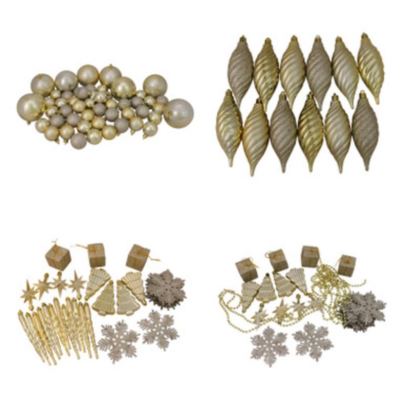 125ct Champagne Gold Shatterproof 4-Finish Christmas Ornaments 5.5 (140mm)