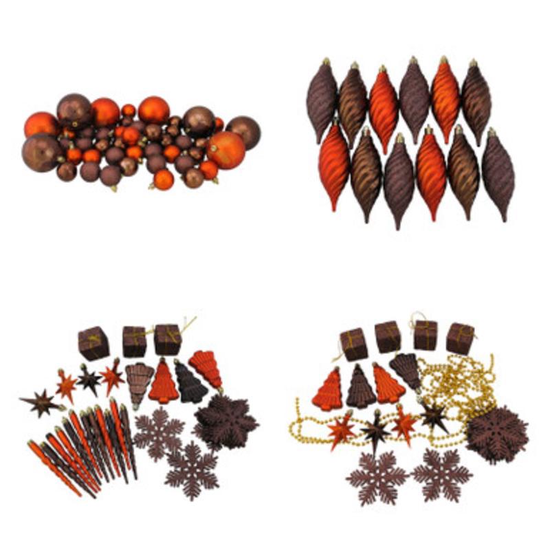 125ct Chocolate Brown and Burnt Orange Shatterproof 4-Finish Christmas Ornaments 5.5 (140mm)