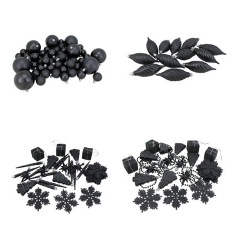 125ct Jet Black Shatterproof 4-Finish Christmas Ornaments 5.5 (140mm)